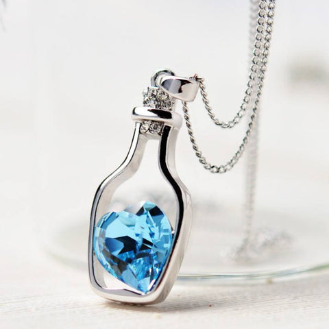 Love Drift Bottles Pendant Necklace (Blue Heart Crystal)